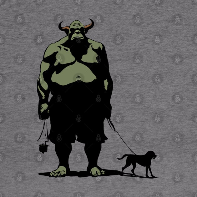 Tiny Takes Spike for a Walk Cute Ogre by SunGraphicsLab
